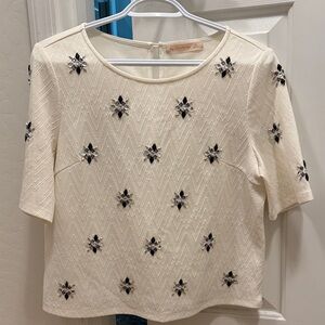 Cream Embellished Short-Sleeve Top